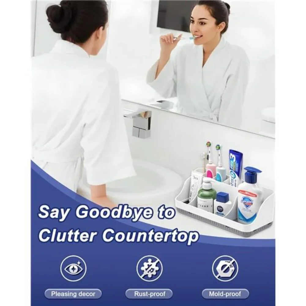 Bathroom Counter Organizer Toothbrush Holder 7 Slots Toothpaste Vanity Storage
